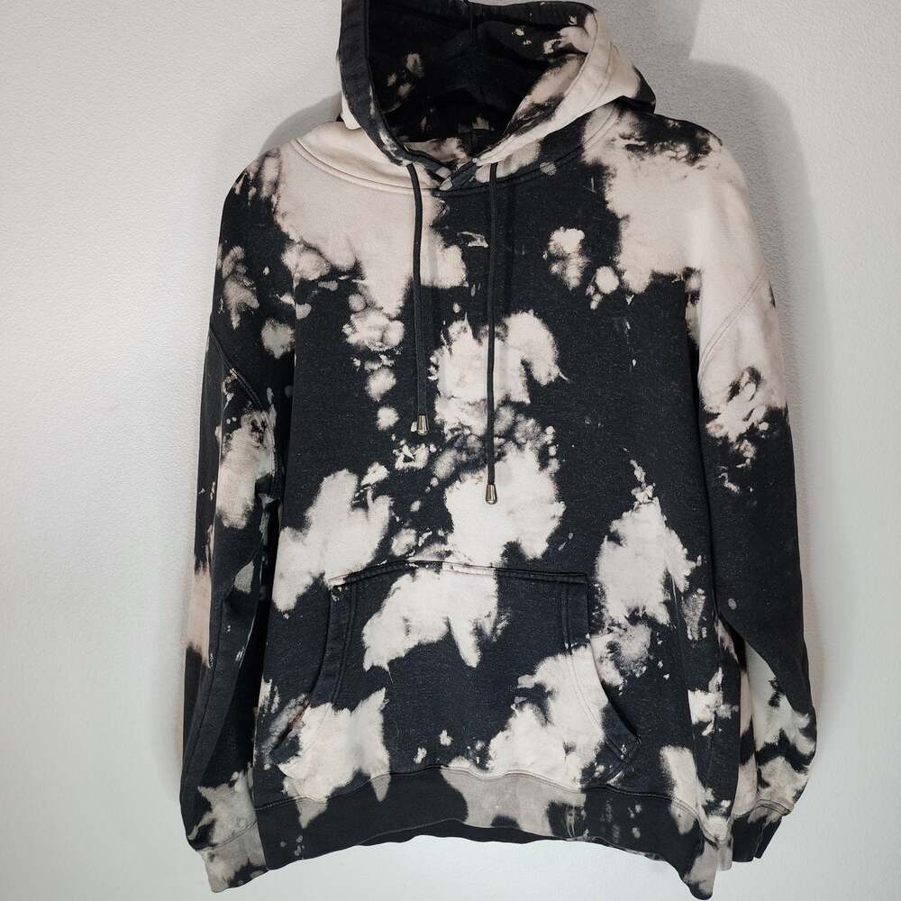 GOLDSHEEP Black and White Bleach Splatter Tie Dye Pullover Hoodie Size Large‎